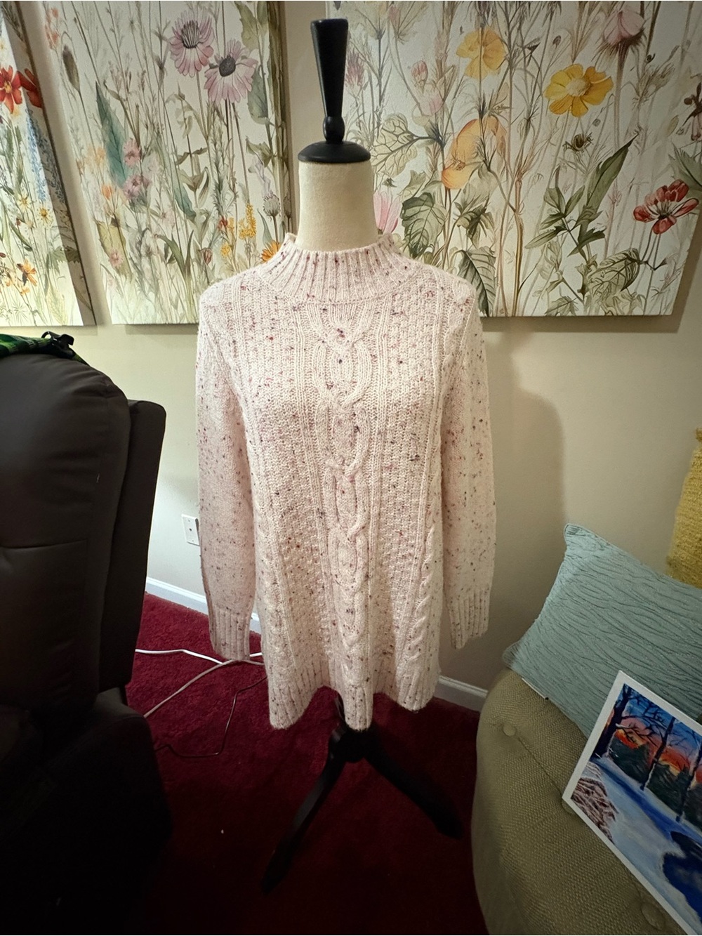 Christopher & Banks Pale Pink Cable Knit Turtleneck Sweater